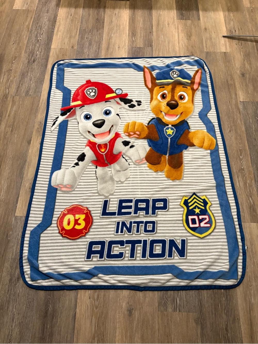 Paw Patrol Fleece Blanket Chase Marshall Leap Into Action Kids Throw 43x60